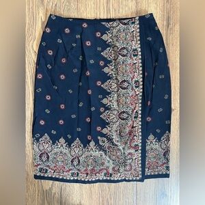 Talbots Women’s Blue Silk Faux Wrap Short Straight Skirt Size 4 Vintage